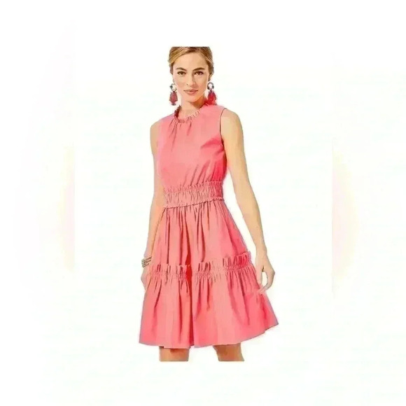 Lilly Pulitzer Hot Pink Elina Stretch Ruffle Mini Dress US 00 - Picture 1 of 13